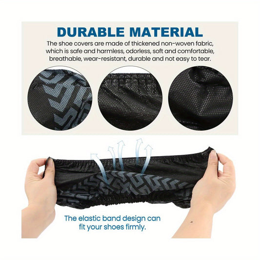 Disposable Shoe Covers, 100 Pack, Non- Woven Fabric, Fits Men' s Size 8. 5 and Women' s 10, Double- Elastic Band