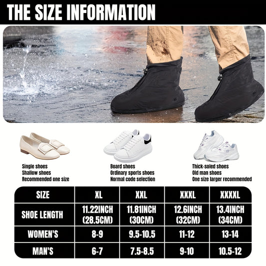 Reusable Waterproof Shoe Covers with Zipper Closure & Anti-Slip Sole - Lightweight PVC Boot Protectors for Men & Women, Slip-On Design for Commuting, Hiking, Travel - Durable, Portable, Easy-Clean