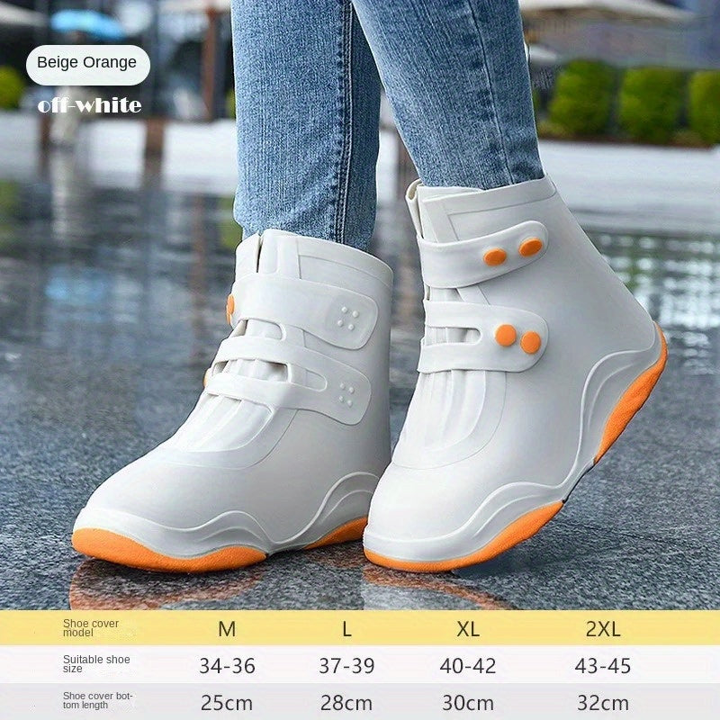 Waterproof Non-Slip Shoe Covers for Rainy Days - Thickened Durable Rubber Shoe Protectors with Adjustable Straps, Fit for Sneakers & Casual Shoes, Orange Accents for High Visibility, Outdoor Shoe Covers | Stylish Rain Boots | Durable Shoe Covers