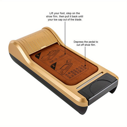 Golden Automatic Shoe Film Dispenser with 1 Roll of Shoe Covers ¨C Portable, Hygienic Overshoe Machine for Home, Office, or Lab Use ¨C Stainless Steel