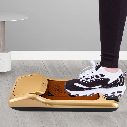 Golden Automatic Shoe Film Dispenser with 1 Roll of Shoe Covers ¨C Portable, Hygienic Overshoe Machine for Home, Office, or Lab Use ¨C Stainless Steel