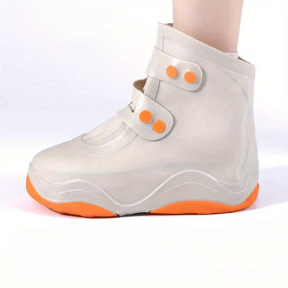 Waterproof Non-Slip Shoe Covers for Rainy Days - Thickened Durable Rubber Shoe Protectors with Adjustable Straps, Fit for Sneakers & Casual Shoes, Orange Accents for High Visibility, Outdoor Shoe Covers | Stylish Rain Boots | Durable Shoe Covers