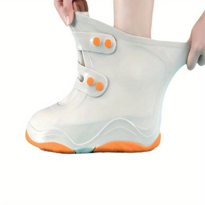 Waterproof Non-Slip Shoe Covers for Rainy Days - Thickened Durable Rubber Shoe Protectors with Adjustable Straps, Fit for Sneakers & Casual Shoes, Orange Accents for High Visibility, Outdoor Shoe Covers | Stylish Rain Boots | Durable Shoe Covers