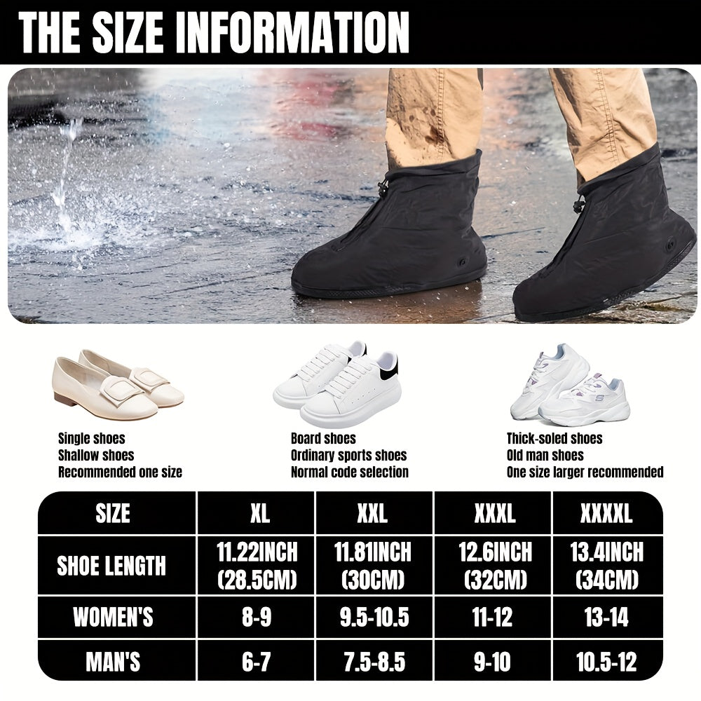 Reusable Waterproof Shoe Covers with Zipper Closure & Anti-Slip Sole - Lightweight PVC Boot Protectors for Men & Women, Slip-On Design for Commuting, Hiking, Travel - Durable, Portable, Easy-Clean