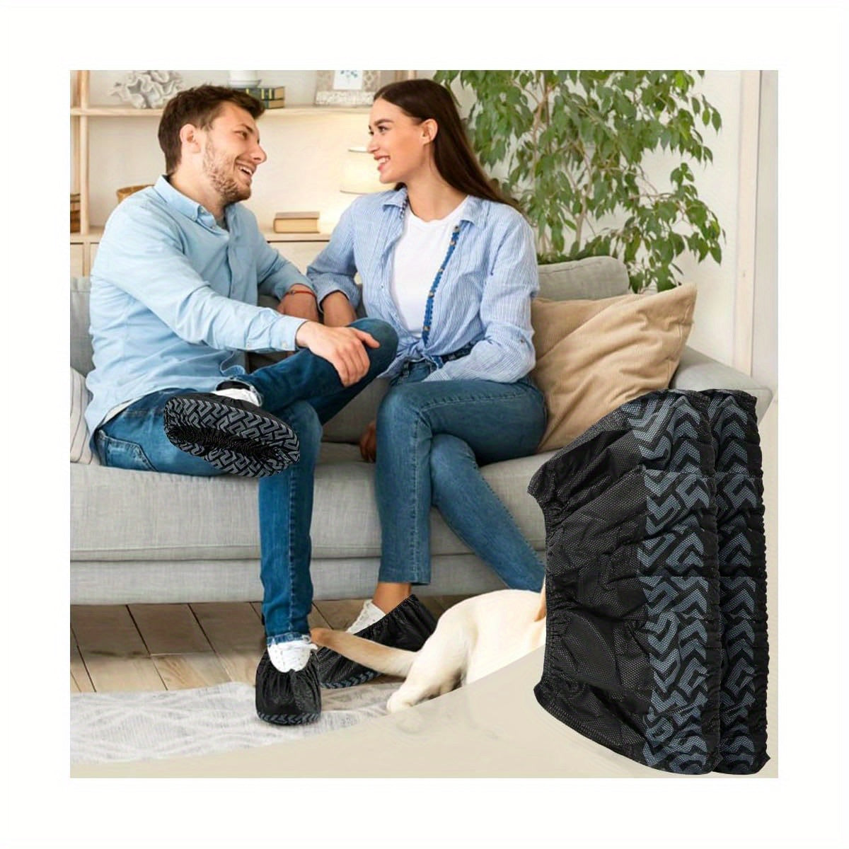 Disposable Shoe Covers, 100 Pack, Non- Woven Fabric, Fits Men' s Size 8. 5 and Women' s 10, Double- Elastic Band