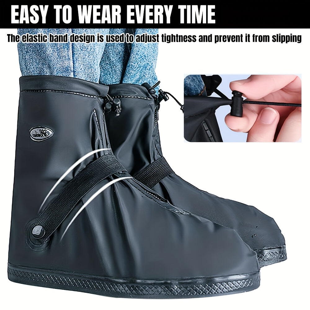 Reusable Waterproof Shoe Covers with Zipper Closure & Anti-Slip Sole - Lightweight PVC Boot Protectors for Men & Women, Slip-On Design for Commuting, Hiking, Travel - Durable, Portable, Easy-Clean
