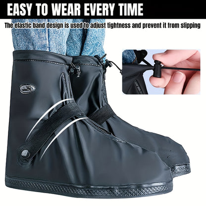 Reusable Waterproof Shoe Covers with Zipper Closure & Anti-Slip Sole - Lightweight PVC Boot Protectors for Men & Women, Slip-On Design for Commuting, Hiking, Travel - Durable, Portable, Easy-Clean