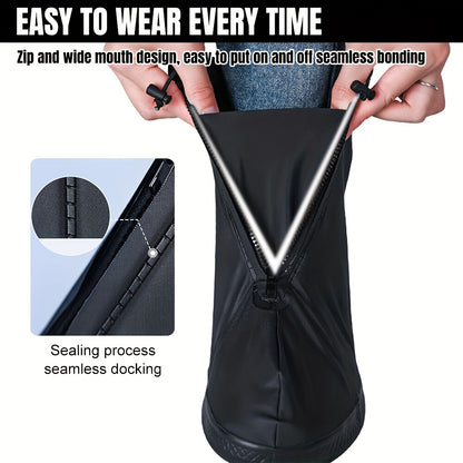 Reusable Waterproof Shoe Covers with Zipper Closure & Anti-Slip Sole - Lightweight PVC Boot Protectors for Men & Women, Slip-On Design for Commuting, Hiking, Travel - Durable, Portable, Easy-Clean