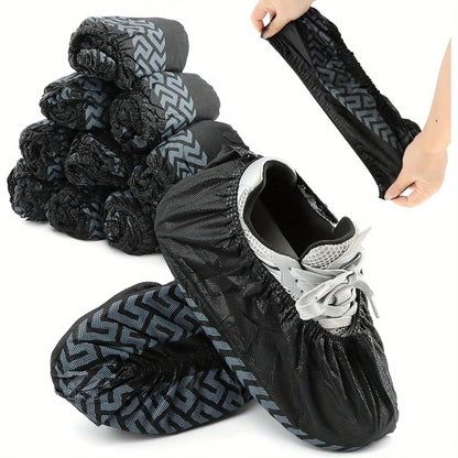 Disposable Shoe Covers, 100 Pack, Non- Woven Fabric, Fits Men' s Size 8. 5 and Women' s 10, Double- Elastic Band
