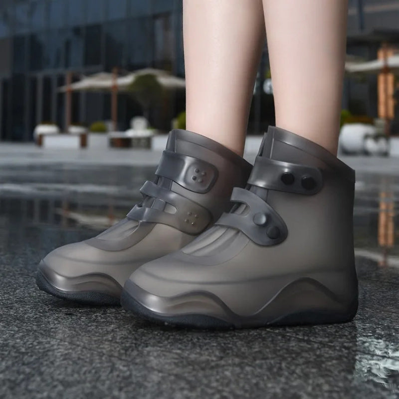 Waterproof Non-Slip Shoe Covers for Rainy Days - Thickened Durable Rubber Shoe Protectors with Adjustable Straps, Fit for Sneakers & Casual Shoes, Orange Accents for High Visibility, Outdoor Shoe Covers | Stylish Rain Boots | Durable Shoe Covers
