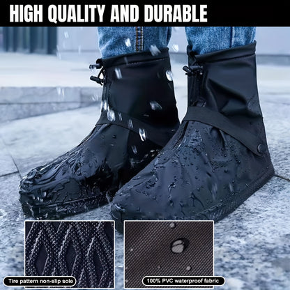 Reusable Waterproof Shoe Covers with Zipper Closure & Anti-Slip Sole - Lightweight PVC Boot Protectors for Men & Women, Slip-On Design for Commuting, Hiking, Travel - Durable, Portable, Easy-Clean