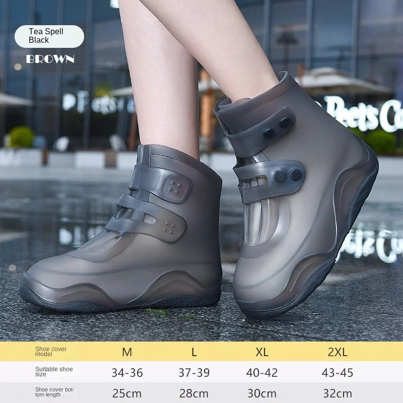 Waterproof Non-Slip Shoe Covers for Rainy Days - Thickened Durable Rubber Shoe Protectors with Adjustable Straps, Fit for Sneakers & Casual Shoes, Orange Accents for High Visibility, Outdoor Shoe Covers | Stylish Rain Boots | Durable Shoe Covers