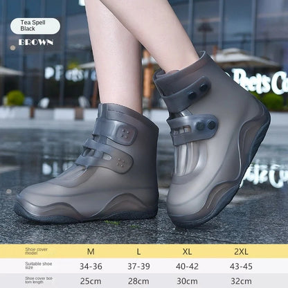 Waterproof Non-Slip Shoe Covers for Rainy Days - Thickened Durable Rubber Shoe Protectors with Adjustable Straps, Fit for Sneakers & Casual Shoes, Orange Accents for High Visibility, Outdoor Shoe Covers | Stylish Rain Boots | Durable Shoe Covers