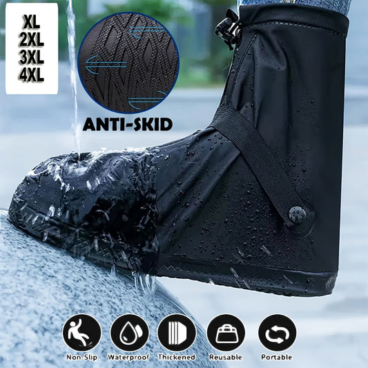 Reusable Waterproof Shoe Covers with Zipper Closure & Anti-Slip Sole - Lightweight PVC Boot Protectors for Men & Women, Slip-On Design for Commuting, Hiking, Travel - Durable, Portable, Easy-Clean